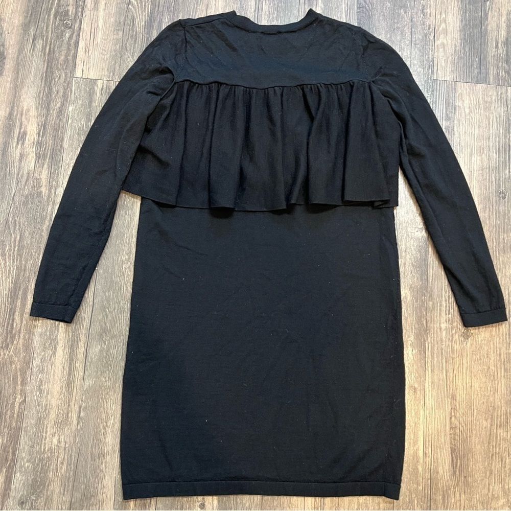 COS Black Long Sleeve Ruffled Trim Sweater Dress Mid Length Stretch Holiday XS - Picture 8 of 9